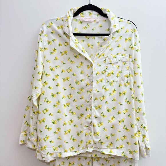 Victoria’s Secret Lemon Print Pajama Set Citrus Fruit Button Up Y2K Sleep Small - Picture 2 of 12